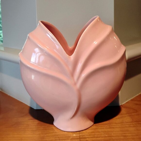 Vtg Art Deco Royal Haeger Style 1960s MCM Pink Mauve Tulip Fan Vase 8" x 6 1/4" - Picture 1 of 9